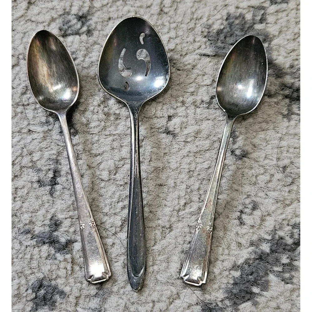 Antique Meriden Silver Plate Co Pierced Cherry Spoon & EPNS Sugar Spoons
